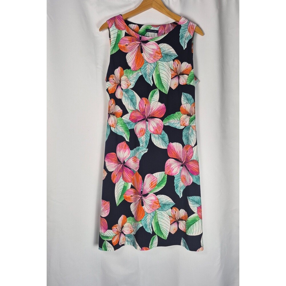 Tommy Floral Sheath Shift Dress Size 12 Navy Pink Tropical Resort Sleeveless